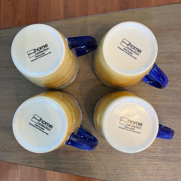 Set of Four (4) Color Strokes Blue Leaves Mugs; Home Collection - Picture 3 of 10